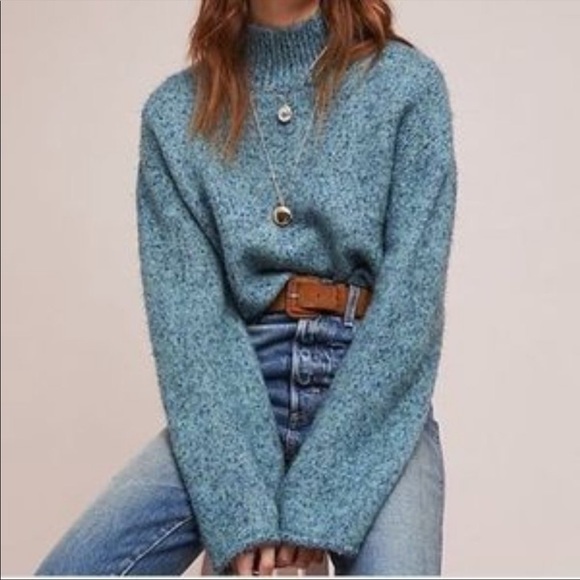 Anthropologie Moth Sparkle Knit Tinsel Mock Neck Turtleneck Sweater Blue Small - Picture 7 of 7